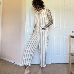 Madewell Striped Linen-Blend Jumpsuit, Size M